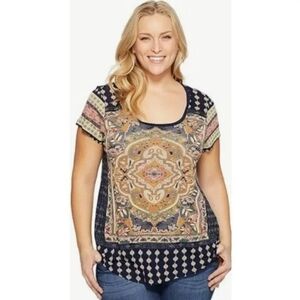 Lucky Brand Plus Size Persian Carpet Tee Navy Women's Size 2X